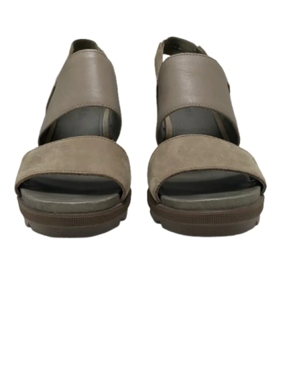 Sorel Joanie II Leather Slingback Wedge Sandals - Olive Green / Sage